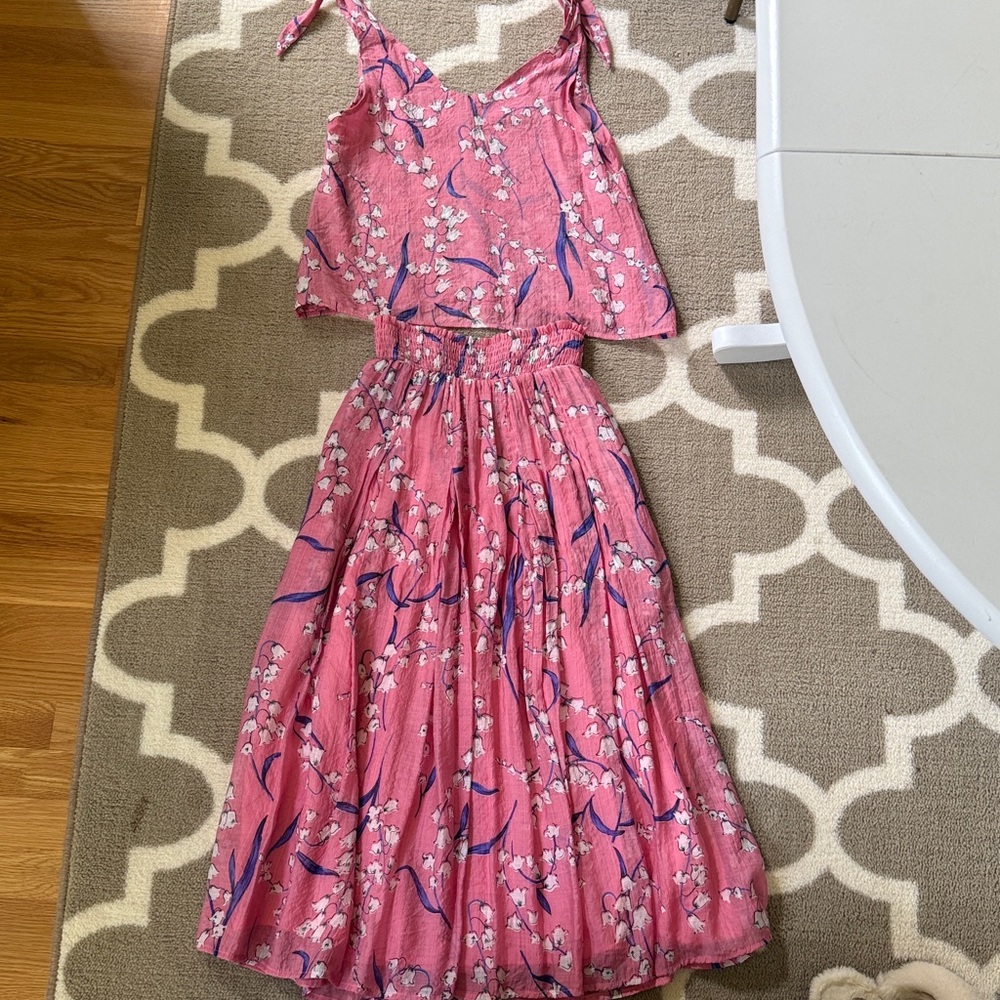 Buru Matching Set Smocked Waist Midi Skirt & Tie Top Tank